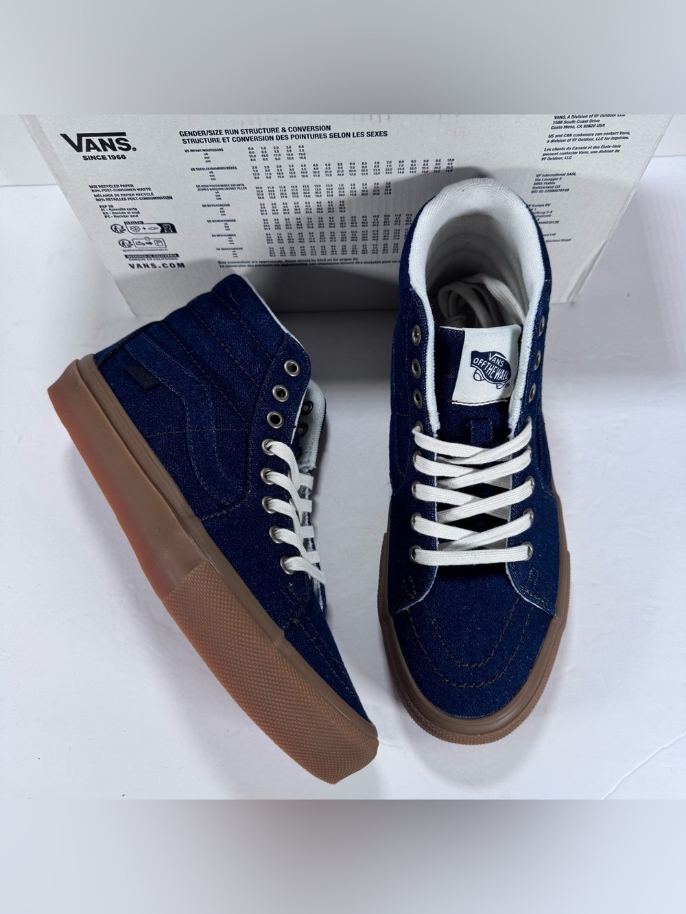 Vans Sk8-Hi Dark Blue Denim Gum High Top Skate Shoe Sneakers Women 8.5 Men 7